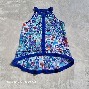 Nicole Miller Sz Large Multicolor Floral Sleeveless High Low Hem Button Back Top